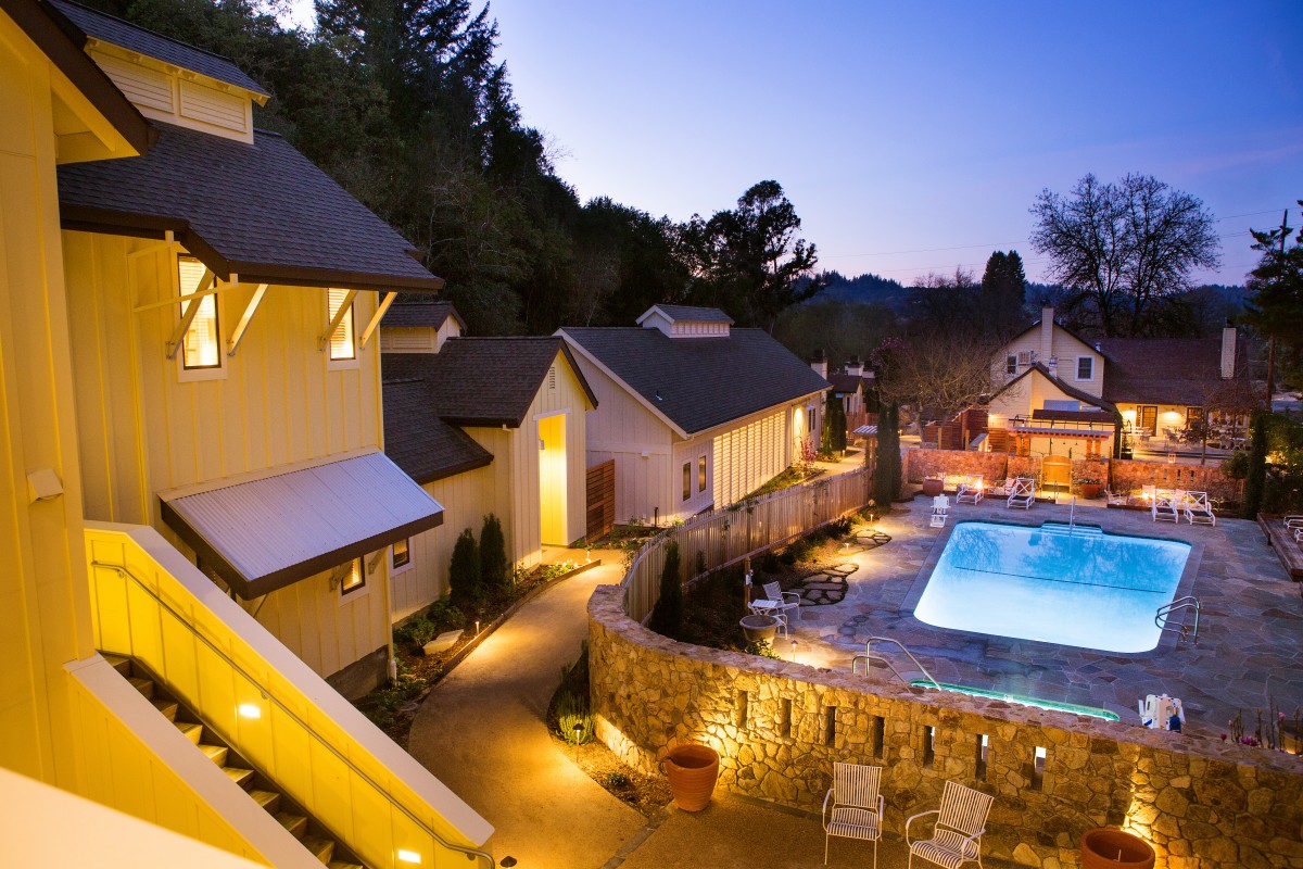 The Farmhouse Inn pool is the centerpiece to the compound's space. Farmhouse is now ranked by Travel and Leisure Magazine as the fourth best inn in America, and is number 28 on its World's Best Hotels list. (Charlie Gesell / Sonoma Magazine)