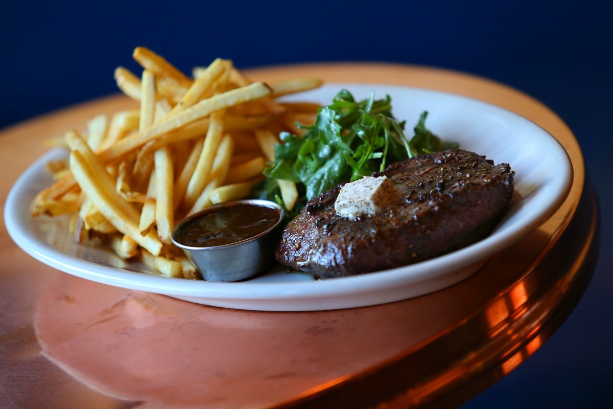 Flat Iron Steak Frites at Underwood Bar and Bistro, in Graton. (Christopher Chung/ The Press Democrat) Underwood Bar & Bistro