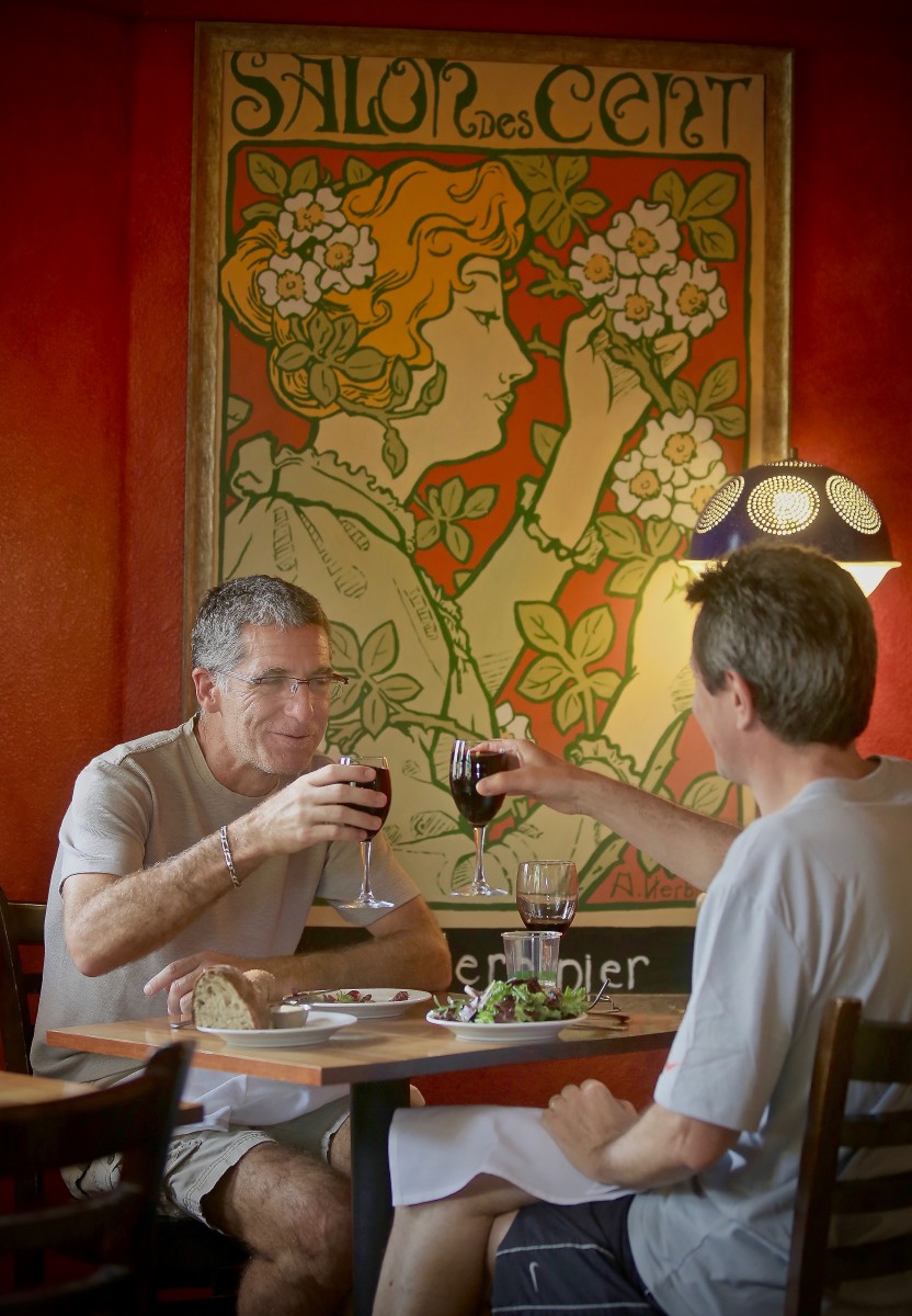 Juan Amat, left and Bernard Noz of Petaluma (originally from France) eat at Water Street Bistro, Thursday Sept. 18, 2014 in Petaluma. (Kent Porter / Press Democrat)