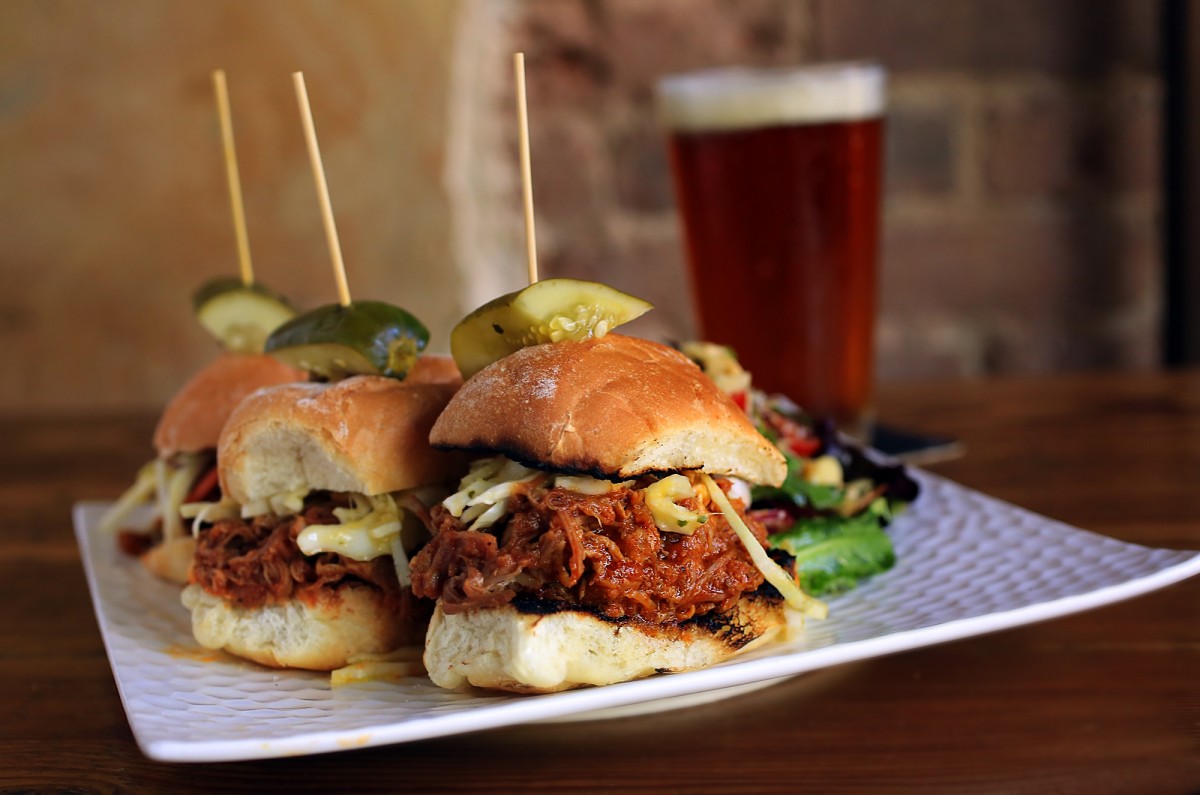 Three Pulled Pork Sliders from chef from chef Gray Rollin at Belly Left Coast Kitchen & Taproom in Santa Rosa. (JOHN BURGESS / The Press Democrat)