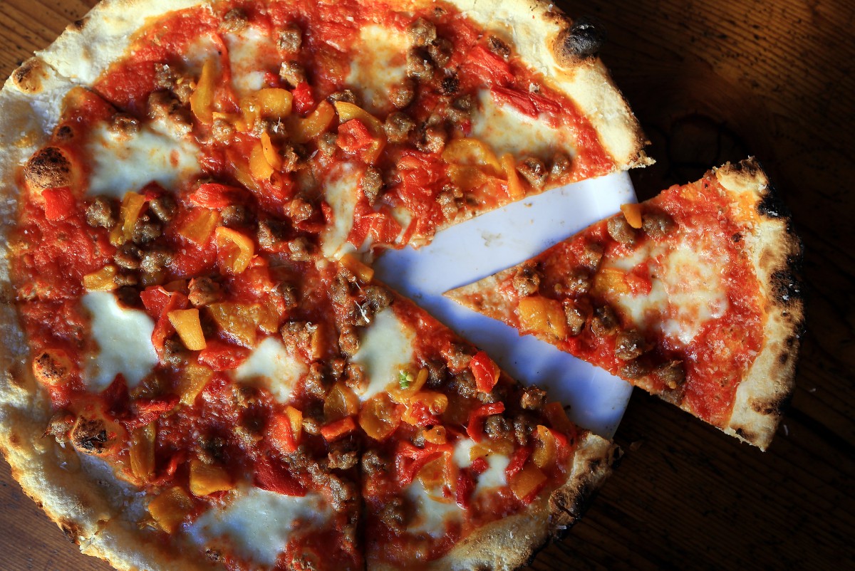 Pizza Salsiccia at Campo Fina in Healdsburg, Wednesday Oct. 8, 2014.(Kent Porter / Press Democrat) 2014 Kent Porter