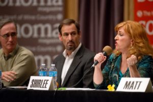 Sonoma County Third District Supervisor Shirlee Zane, right, speaks passionately about how her religious beliefs compel her to aid the homeless during "Lost in Paradise: A Forum on Homelessness in Sonoma County." (Alvin Jornada / The Press Democrat)