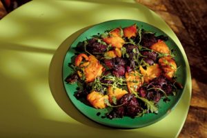 Beets roasted and smashed with balsamic vinegar and arugala. (photo by Chris Hardy)