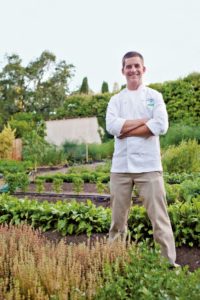 Chef Jesse Mallgren in the Madrona Manor culinary garden in Healdsburg in 2013. (Jeni + Dylan Photography.)