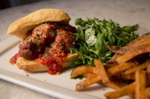 Meatball Sandwich with Organic French Fries at Catelli’s and True Italian-Style Lasagna with Tomato Sauce.