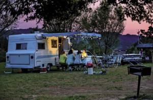 Laura Waterhouse and her glamping pals gather at sundown at the Cloverdale KOA.