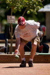 Ronald Misasi throws during a match at Bocce for a Cure, a bocce tournament benefiting the American Diabetes Association at Julliard Park in Santa Rosa. (Alvin Jornada / For The Press Democrat)