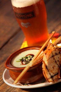 Beer and cheese soup with Hopmonk Tavern Ale.