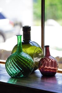 Antique hand made wine bottles.