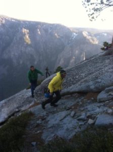 Tommy Caldwell (rear) and Santa Rosa's Kevin Jorgeson reach the summit of El Capitan Wednesday, Jan. 14 after a 19-day free-climbing ascent of the Dawn Wall route. (Matt Brown / The Press Democrat)