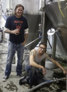 Brothers and co-owners Jake, left, and Joel Johnson at 101 North Brewing Company in Petaluma. Not shown, John Lilienthal. (photo by Beth Schlanker)