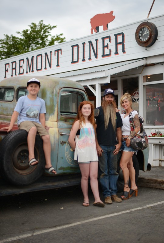  The Gallagher Family (from left) Frankie, 11, Delia, 13, with parents Kevin and Suzy, of Napa, just after dinning at The Fremont Diner and posing next to the 1954 International Harvester R-110 long bed pickup truck in Sonoma, California. July 2, 2015. (Photo: Erik Castro