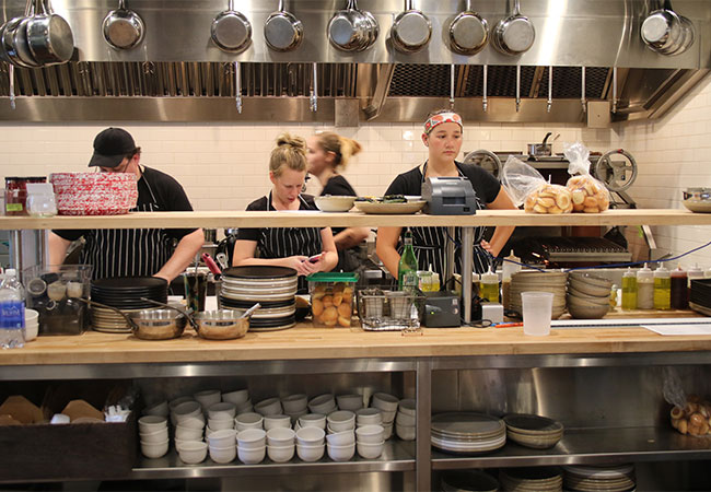 Open kitchen at Bird and The Bottle, a new Stark Reality Restaurant in Santa Rosa, CA
