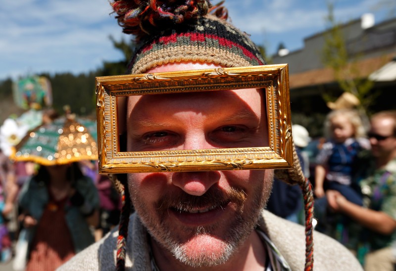 Kory Vanderpool marches in the Fool's Parade in Occidental, California, on Saturday, April 2, 2016. (Alvin Jornada 