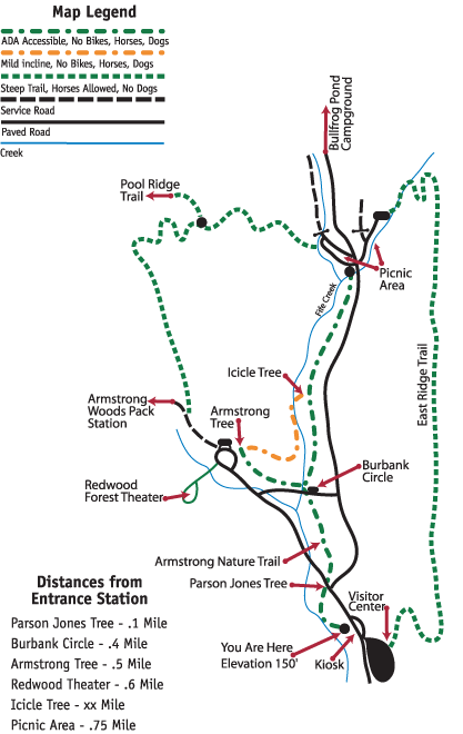 Trail map for Armstrong Redwoods State Natural Reserve. (Courtesy of California Department of Parks and Recreation)