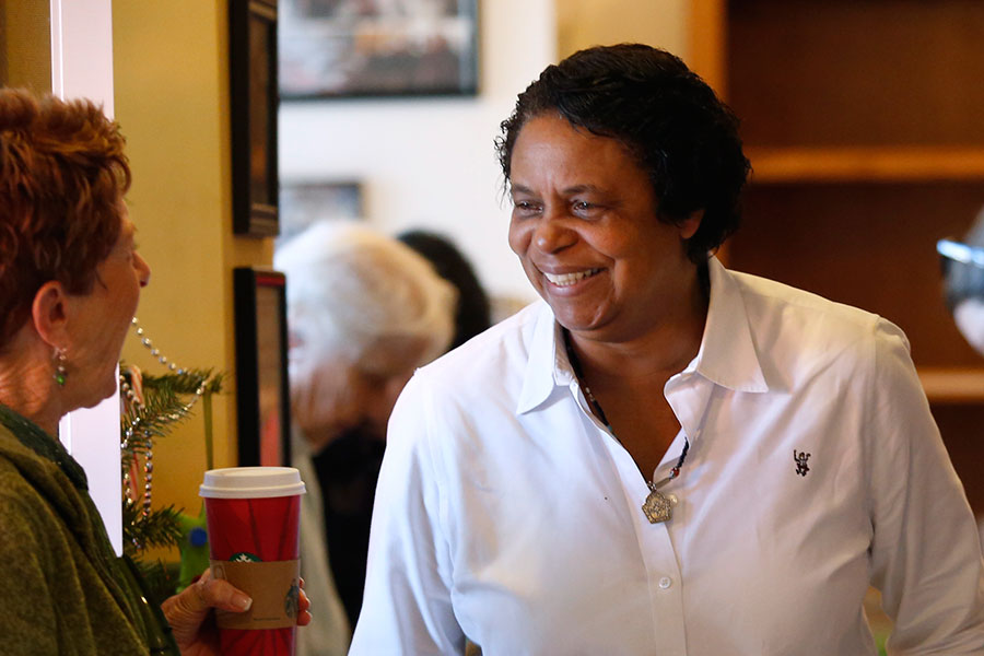 Evelyn Cheatham talks with friend Penny Ferry, at Worth Our Weight Cafe in Santa Rosa. It was Cheatham’s 25th and final year leading the effort. BETH SCHLANKER / The Press Democrat