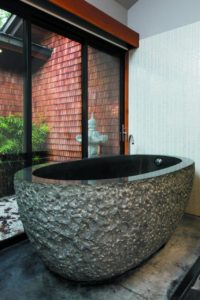 Interiors at the Gaige House have a distinctive Asian feel, including the suites’ baths with their granite soaking tubs.