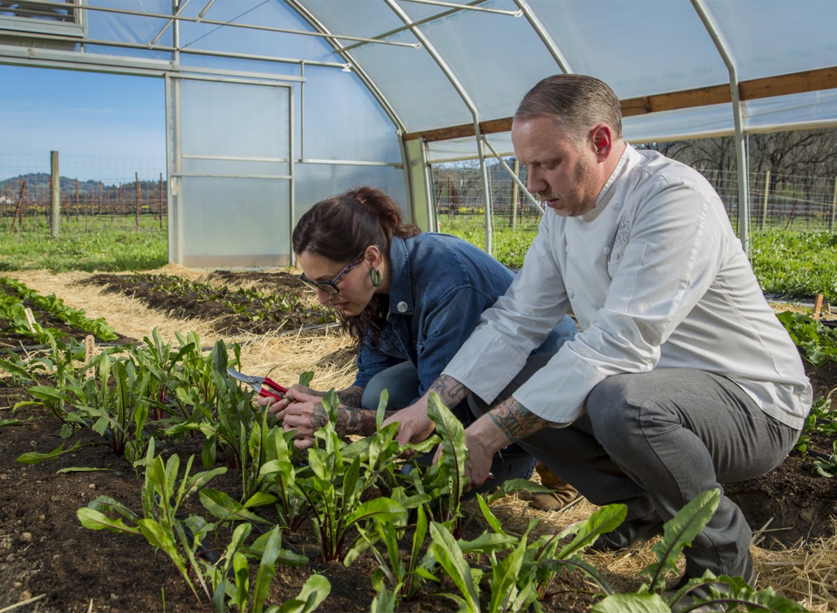 Kyle and Katina Connaughton of Single Thread Farms Restaurant in Healdsburg at their farm. (Photo by Jason Jaacks)