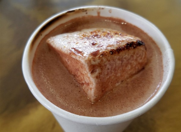 Sipping chocolates with a cinnamon marshmallow from Zephyr Chocolates at the East WInd Bakery on Monday and Tuesdays only in Santa Rosa.