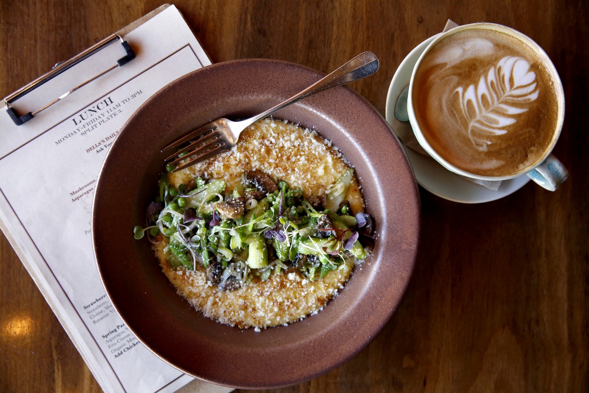 Creamy polenta with poached eggs and vegetables at Della Fattoria in Petaluma, on Monday, April 4, 2016. (BETH SCHLANKER/ The Press Democrat)