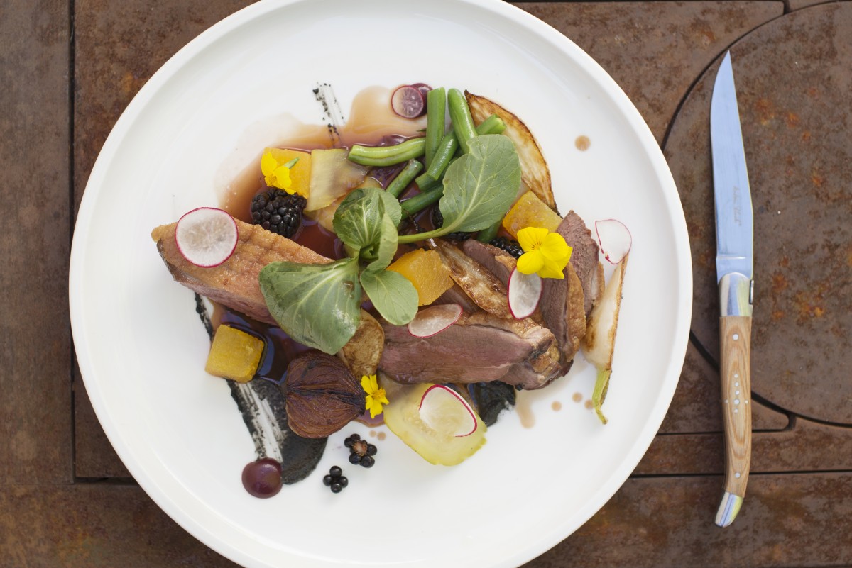 Sonoma County Poultry duck breast served with blackberry and watermelon salad at Rancho Nicasio Bar and Restaurant in Nicasio, California, August 13, 2016. (Photo: Erik Castro/for The Press Democrat)