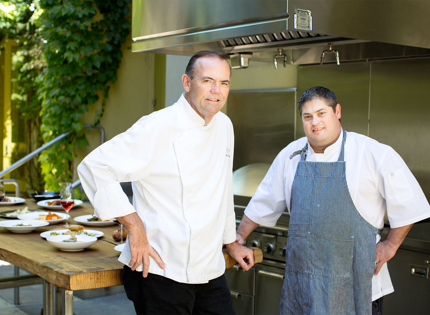 Chefs Charlie Palmer and Scott Romano at Dry Creek Kitchen in Healdsburg. Photo: Paige Green.