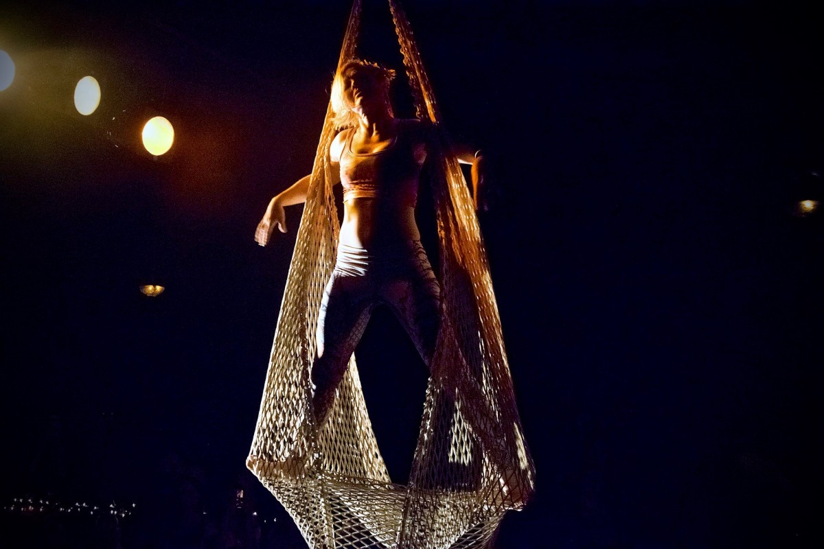 Aerial acrobat Amanda Grace performs with the North Bay Cabaret during their Hot August Knight's medieval variety show at Annie O's in Santa Rosa. (Photo by Estefany Gonzalez)