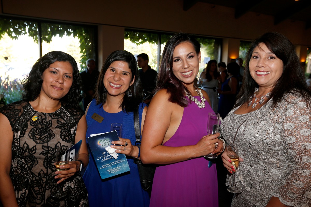 Emilia Carbajal, left, of Latino Service Providers, Priscilla Jaworski of Redwood Credit Union, Briana Fernandez of Latino Service Provideers, and Linda Chavez of Chavez Family Cellars attend the Hispanic Chamber of Commerce Sonoma County's Dream Big Gala in Rohnert Park.