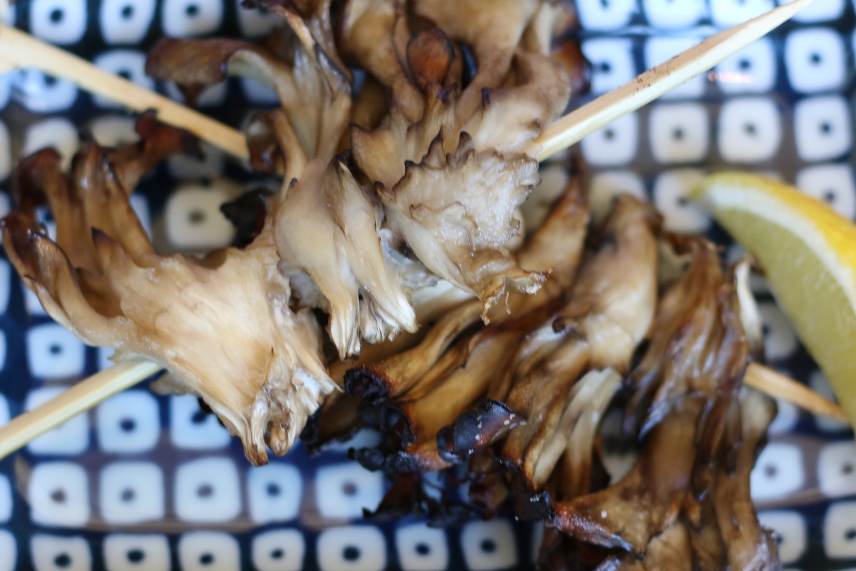 Miatake mushroom yakitori at Miminashi restaurant in Napa. (Photo by Heather Irwin)