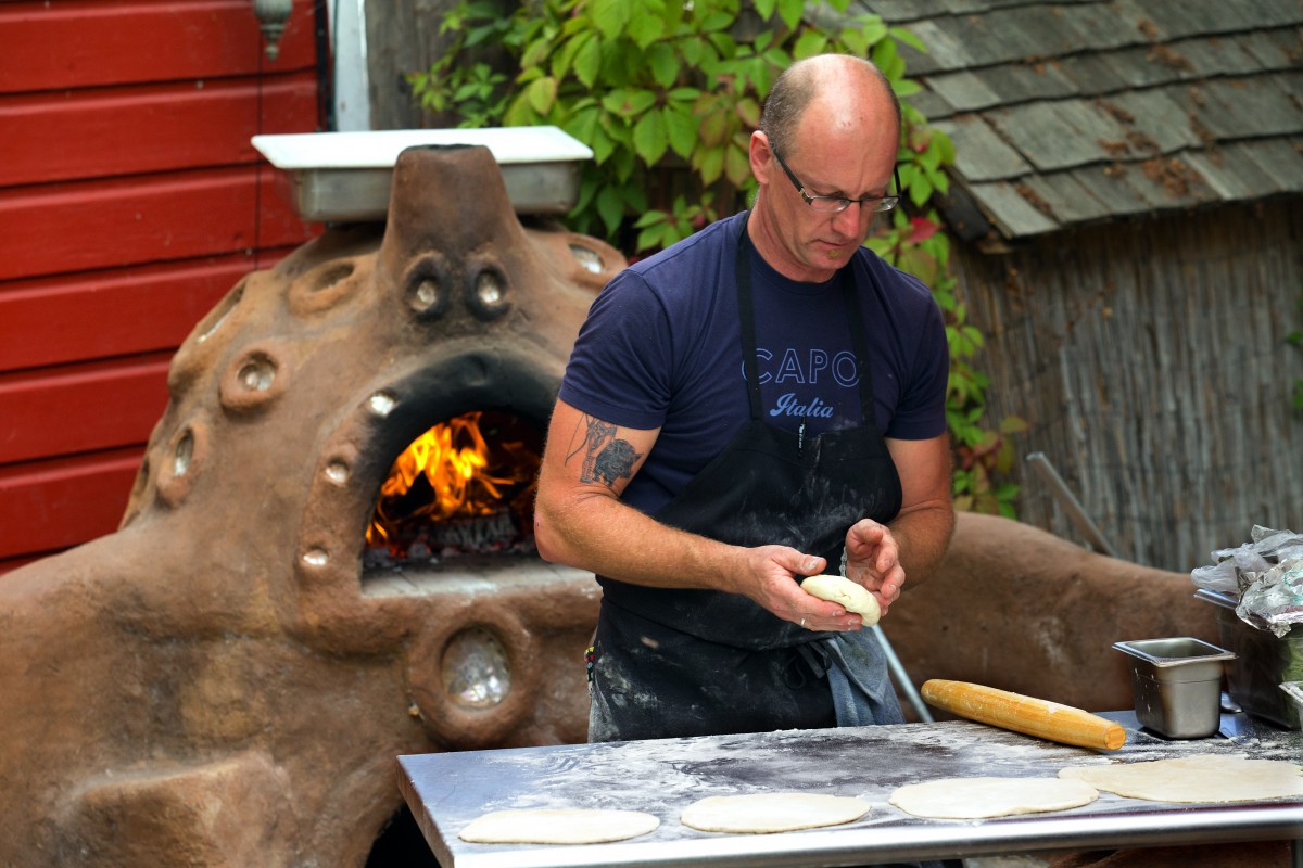 Sebastian Chevrolet makes pizza in the wood fired oven at the Fork Roadhouse on Bodega Ave. east of Sebastopol. (JOHN BURGESS/The Press Democrat)