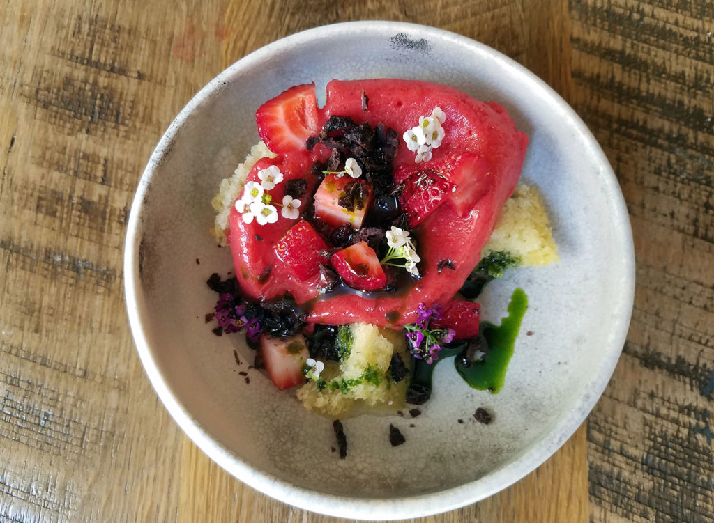 Strawberry dessert at Revival Restaurant in Guerneville at the Applewood Inn. Photo: Heather Irwin