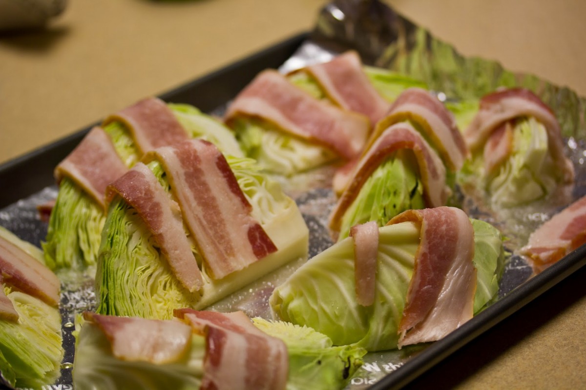 Roasted cabbage with bacon.