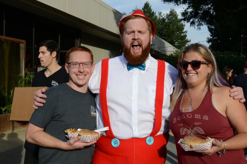 "Fridge" poses with beer lovers at Sonoma County's Funkendank Oktoberfest. (Photo by Tim Vallery) 