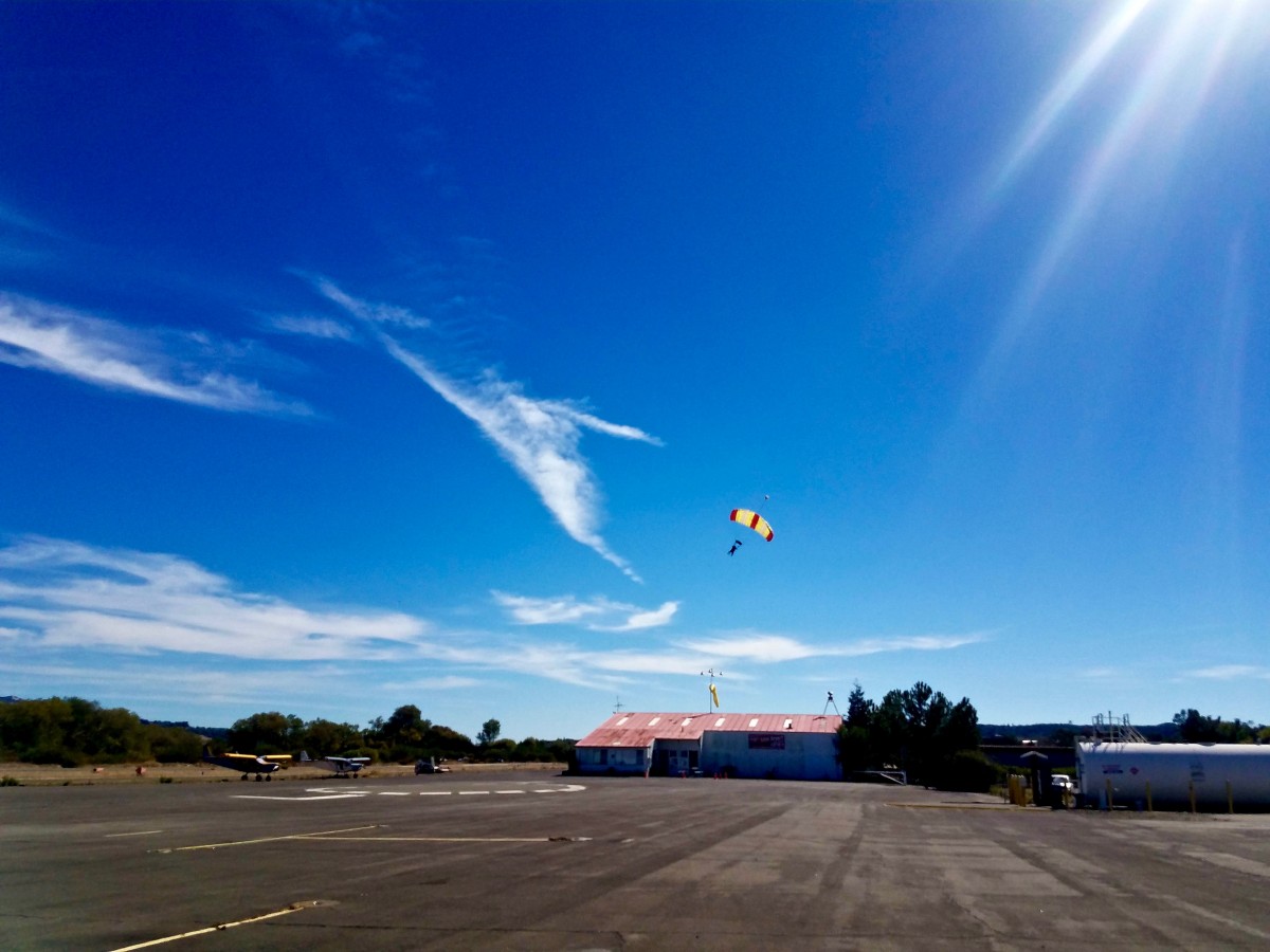 NorCal Skydiver landing at Cloverdale Municipal Airport. (Photo by Chelsea Kurnick)