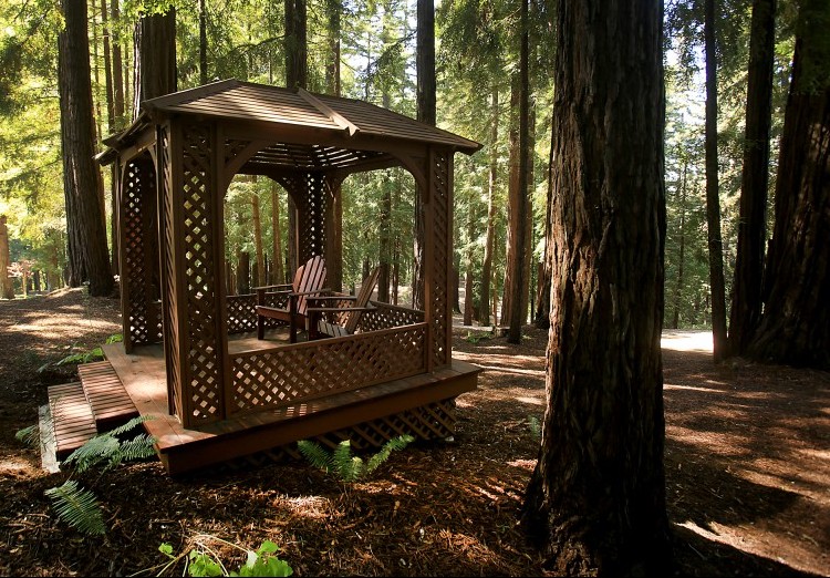 The original Sonoma County home of Charles Schulz, where he raised his children is surrounded by a four hole golf course and redwood trees including a gazebo, Tuesday August 9, 2016. (Kent Porter / Press Democrat)