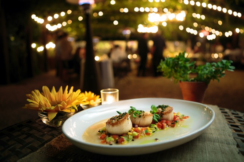 Day boat scallops with summer squash and tomato confit Wedding at Barndiva 