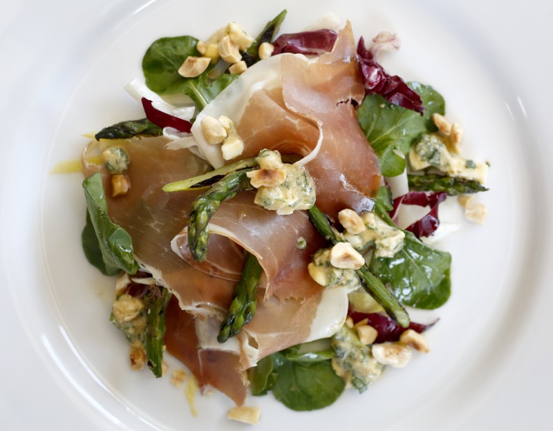 The prosciutto and roasted asparagus salad at Terrapin Creek restaurant in Bodega Bay. (Beth Schlanker) 