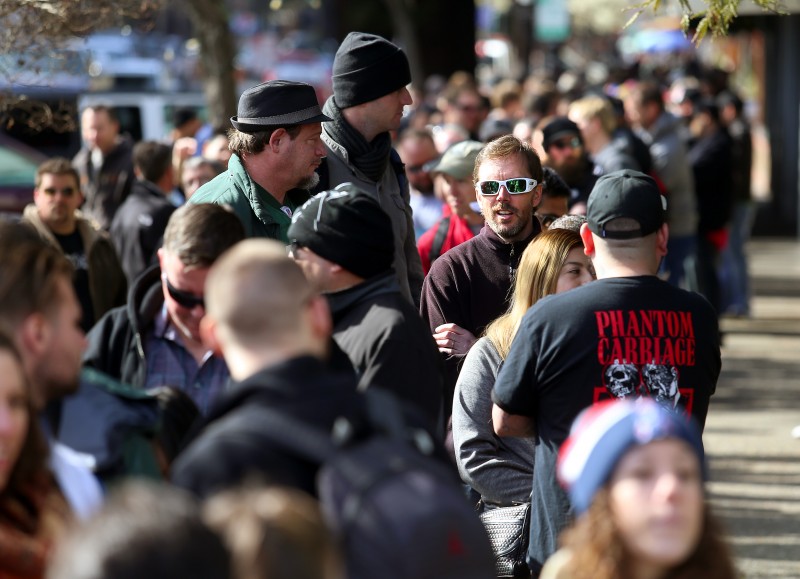 Beer lovers from around the world stood in line for their chance to taste Pliny the Younger at Russian River Brewing Company in Santa Rosa on Friday. (JOHN BURGESS
