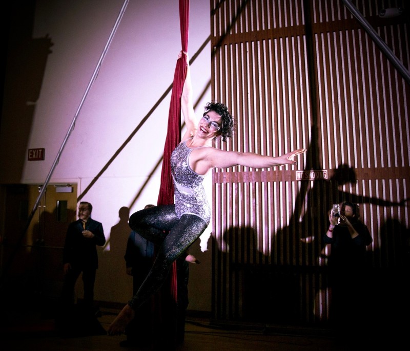 Aerial acrobat Sierra Faulkner performs at the inaugural Rivertown Ball, December 31. (Estefany Gonzalez)
