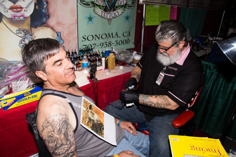  John Balisteri gets lamb taottoo at Tattoo & Blues Festival at the Flamingo Hotel in Santa Rosa.