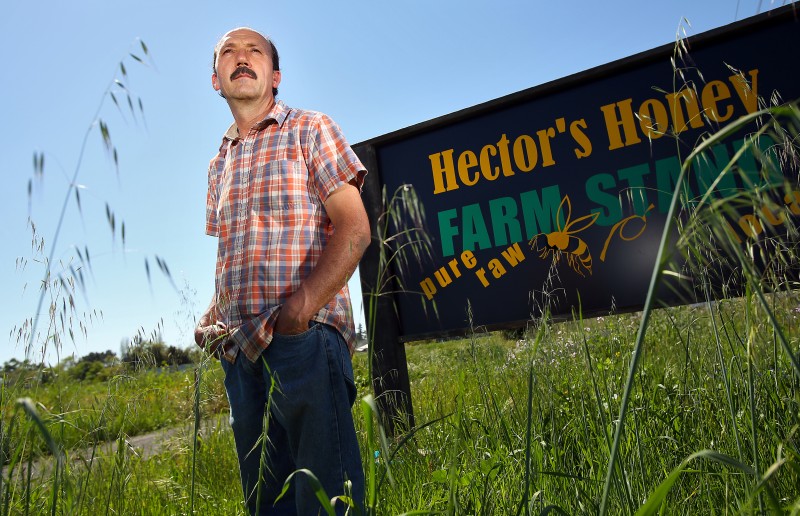 Beekeeper Hector Alvarez sells his Hector's Honey at his River Road farm stand. (Christopher Chung