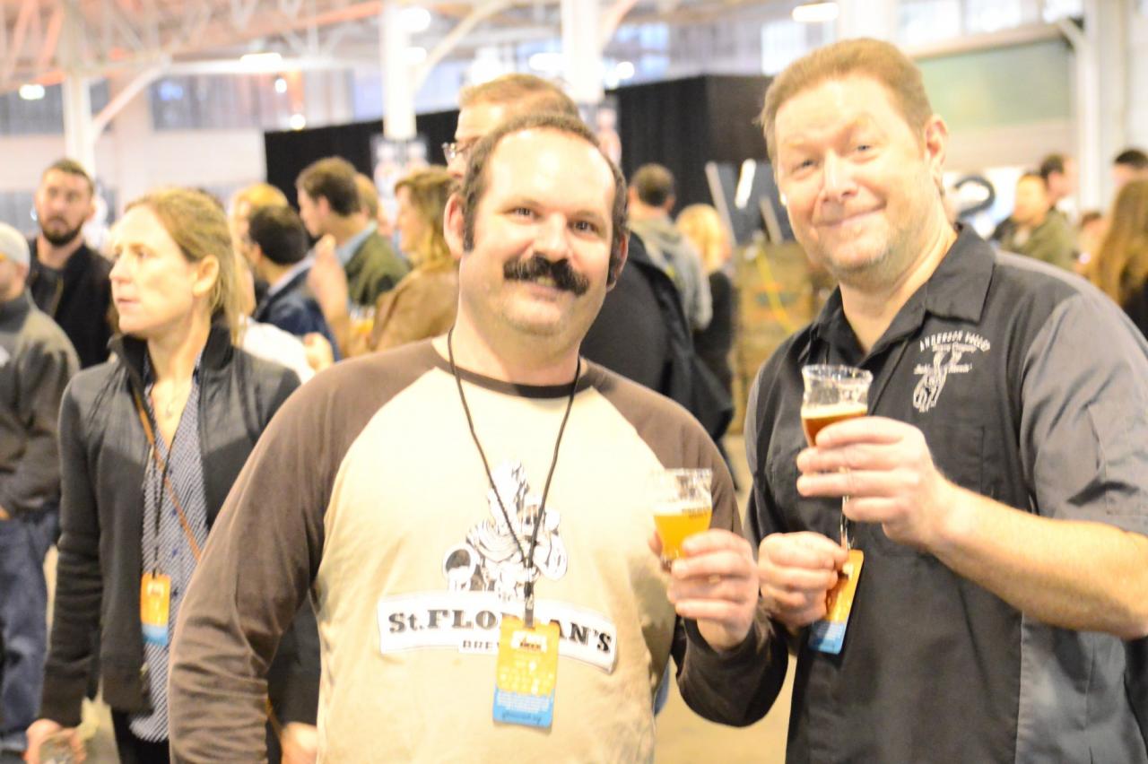 Sf BEer week is about creating relationships and sharing new innovative information among brewers. (Left: brewer from St. Florian's in Windsor and Right: brewer) from Anderson Valley Brewing in Boonville, CA