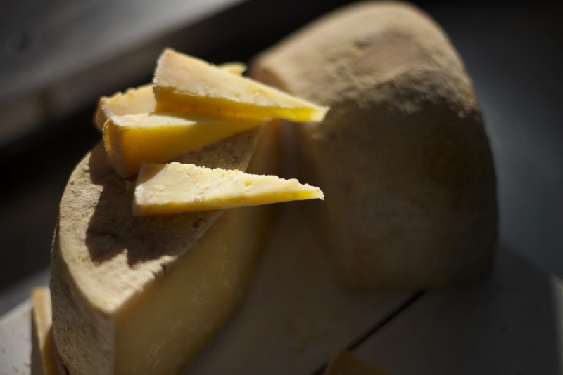 Broncha, a goat's and cow's milk blendd cheese aged fr six monhs, at Achadinha HCheese Company in petalu,a. 