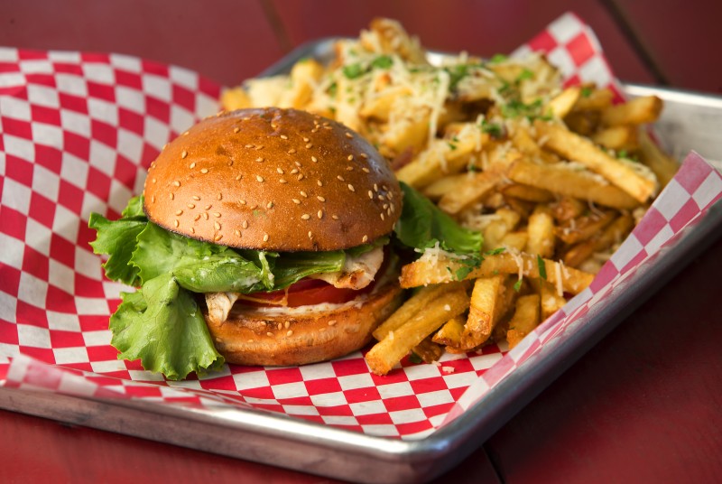 The Grilled Chicken with Cheese and Garlic Fries from Alioto's Healdsburger. (JOHN BURGESS