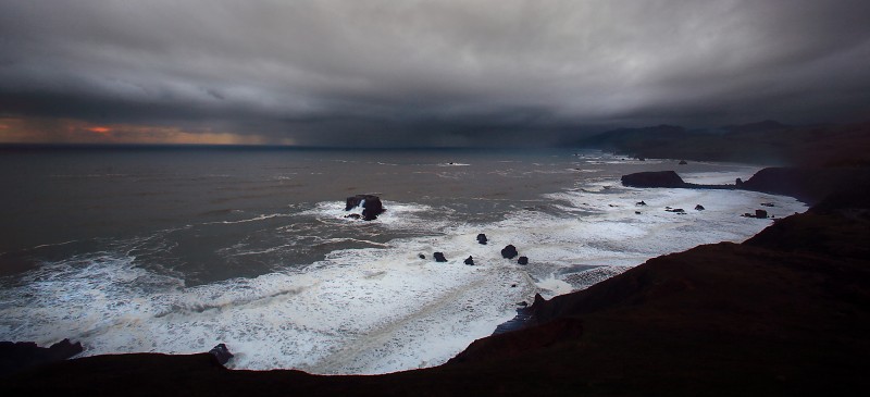 A thunderstorm rolls onshore at Goat Rock on the Sonoma Coast, Monday Jan. 23, 2017. (Kent Porter 