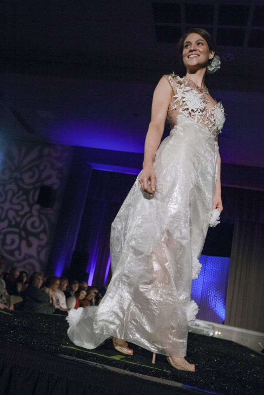 Amanda Luippold designed and modeled "Crystal Vision," made from shipment packaging, at the Sonoma Community Center's Trashion Fashion Show last Saturday, March 19. High couture made from lowly rubbish graced the catwalk at the Vets Building before an appreciative crowd. (Photos by Robbi 