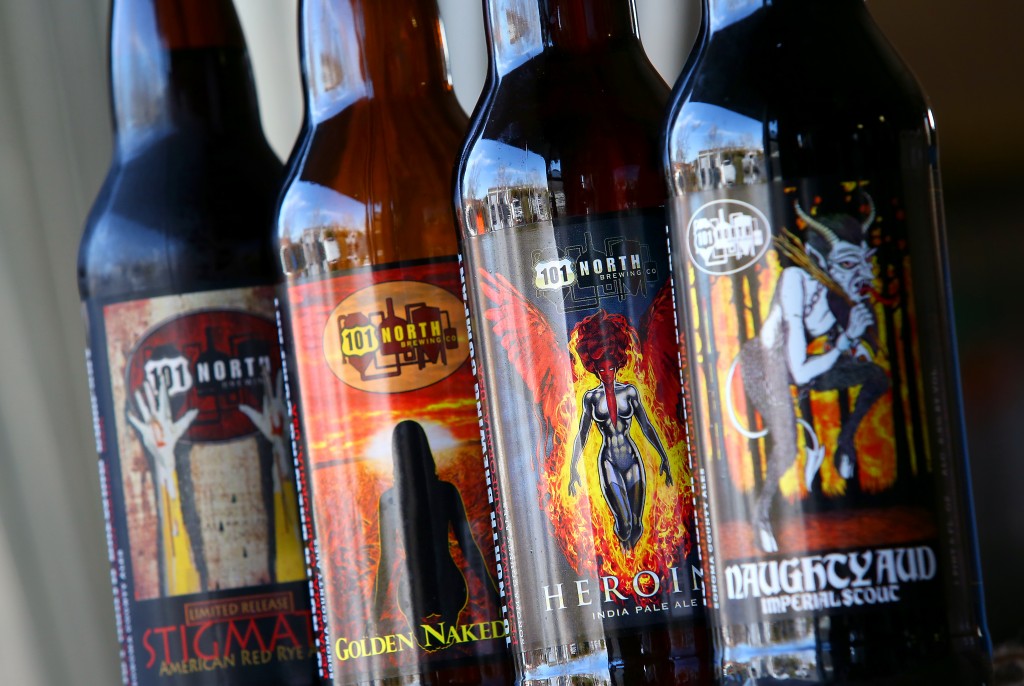 A variety of 101 North Brewing Company beers. (Christopher Chung/ The Press Democrat)