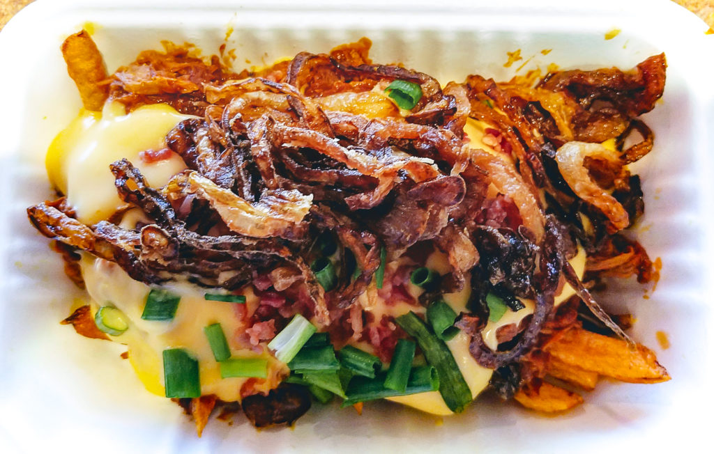 Rohnert Pork with fries, bacon, green onion, cheese and pulled pork at Smokin’ Bowls in Rohnert Park. Heather Irwin/PD