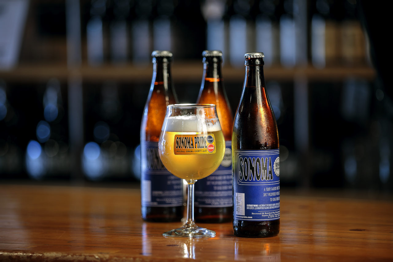 Natalie and Vinnie Cilurzo, of Russian River Brewing at their brew pub in Santa Rosa with Sonoma Pride beer they are brewing to help fire victims