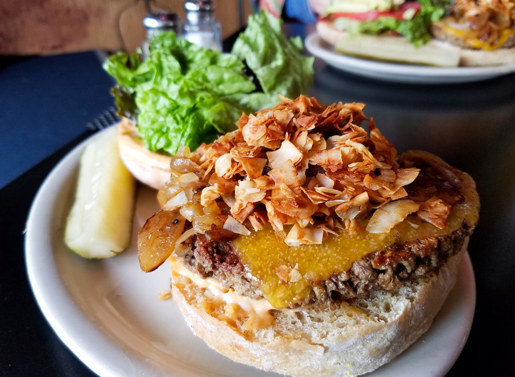 The Impossible Burger at Gaia’s Garden in Santa Rosa looks, tastes and eats like a beef burger. Mostly. Heather Irwin/PD